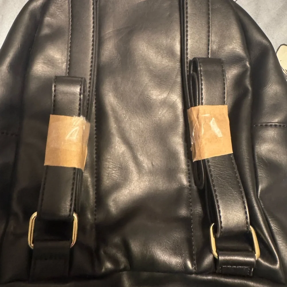 Tommy Hilfiger TH Monogram Star‑Studded Dome Backpack·Black/Gold · Faux Leather